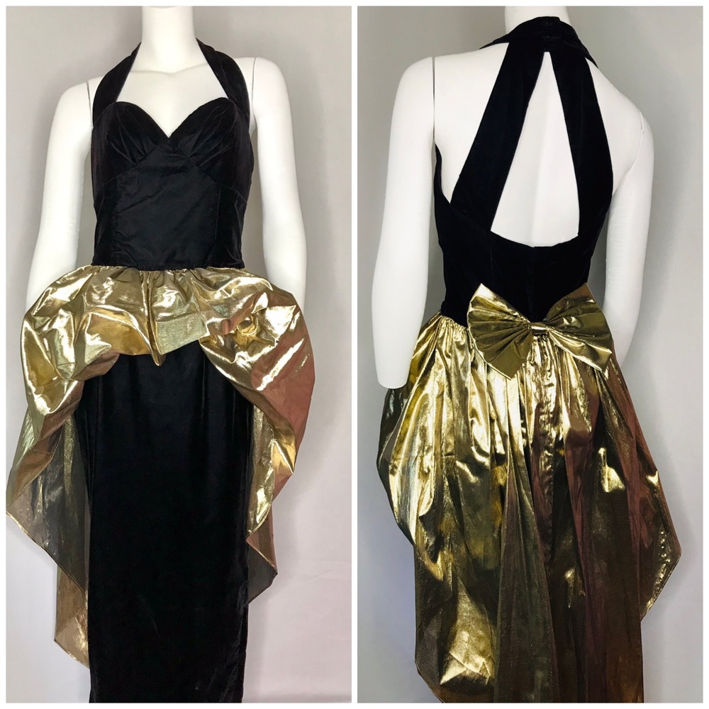 Gunne Sax 80s Prom Dress Gold Metallic Velvet
